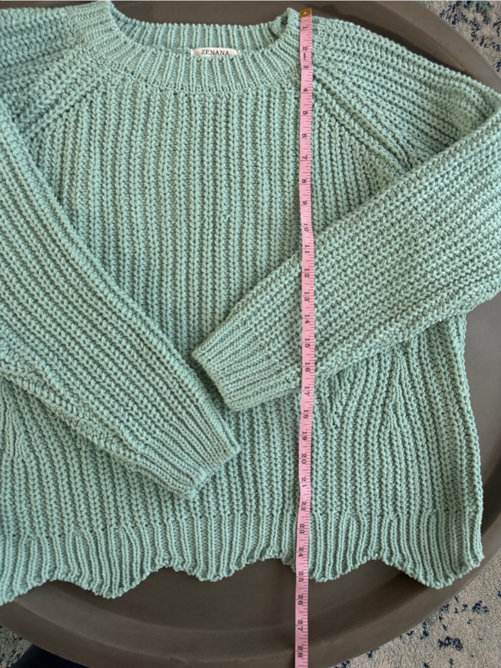 Zenana Mint Green Chunky Knit Scallop Hem Sweater – Size Large - Picture 5 of 6